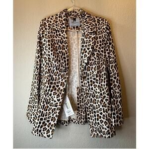 Blumarine Leopard Print Long Sleeve Single Breasted Blazer Ivory Women's 46 / XS